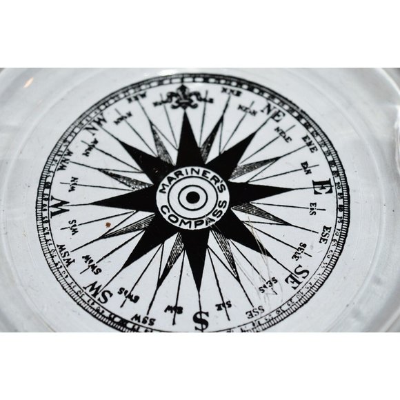 Vtg Mariner's Compass Glass Astray Inside Thick Cork Base 7.5” MCM Boathouse - Picture 7 of 7